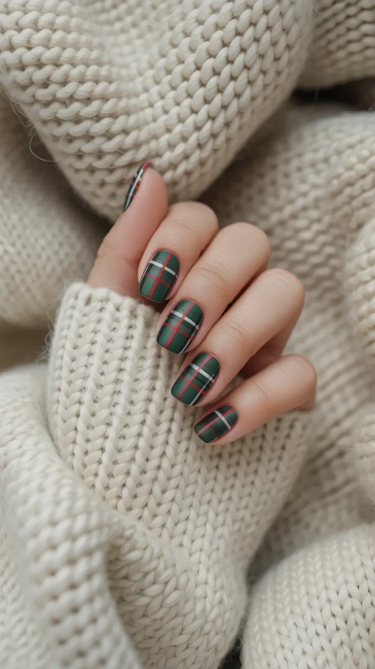 Best Dark Nail Colors Winter 2025–2026 Modern Tartan Matte