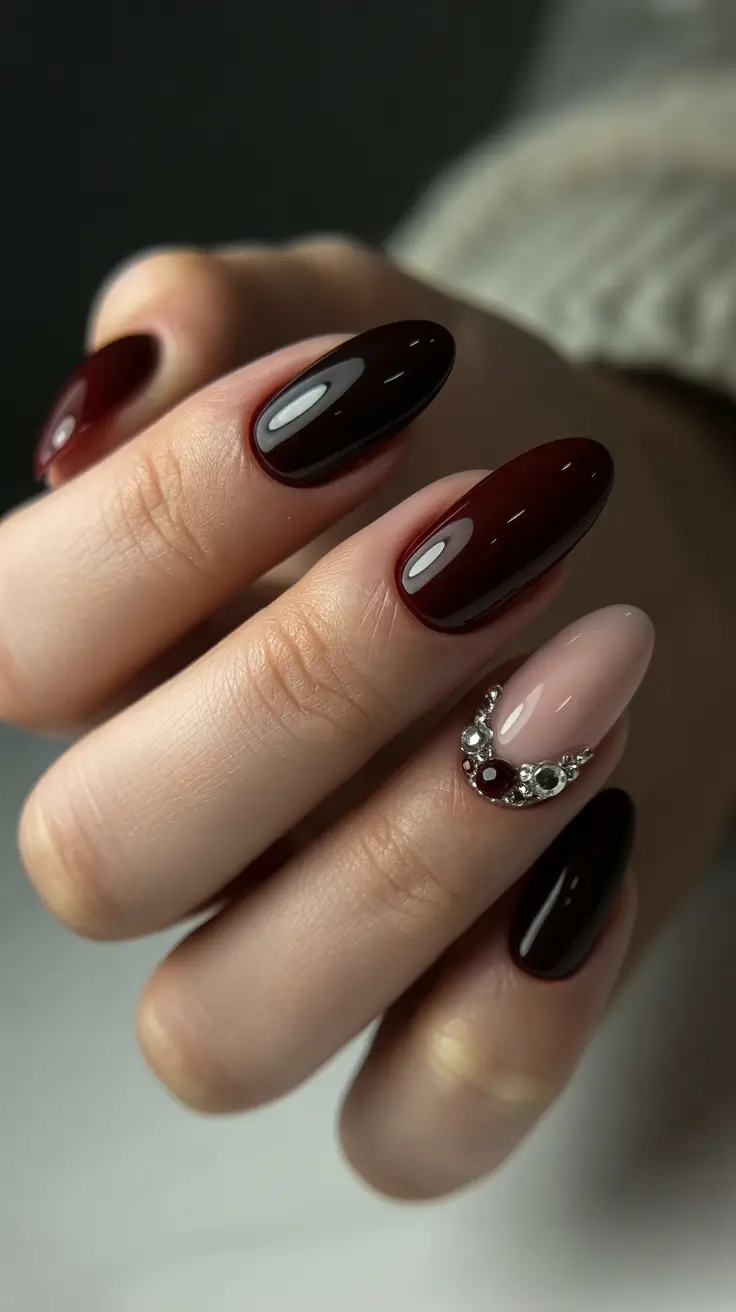Best Dark Nail Colors Winter 2025 2026 Deep Wine and Nude Luxe with Crystals