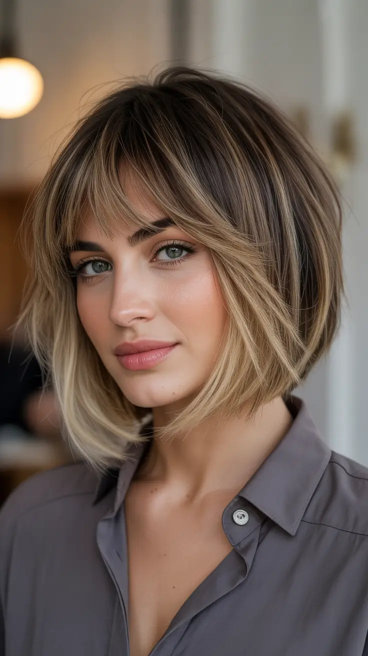 Dark Winter Hair Color 2025-2026 Honey-Toned Brunette Bob