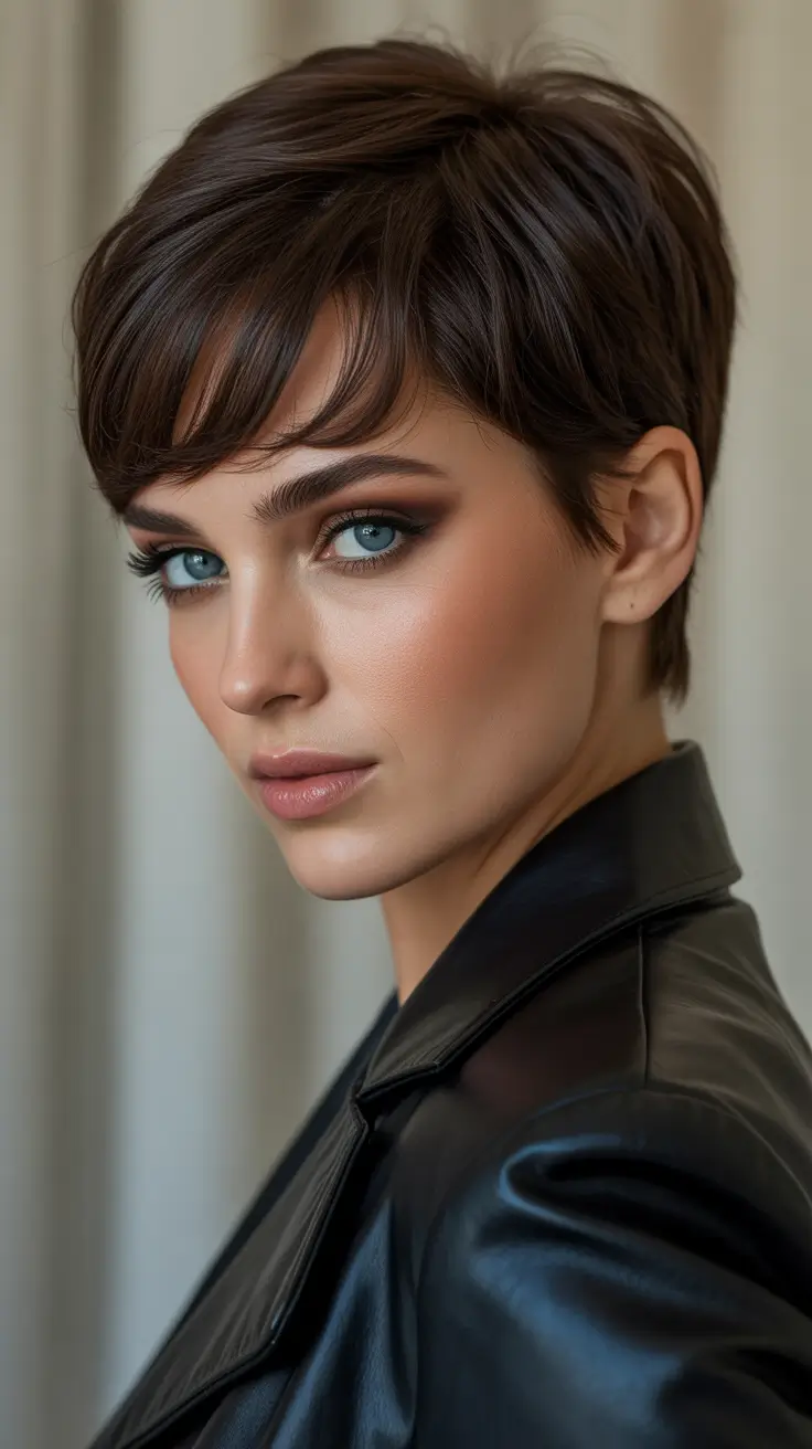 Dark Winter Hair Color 2025-2026 Smoky Chocolate Pixie