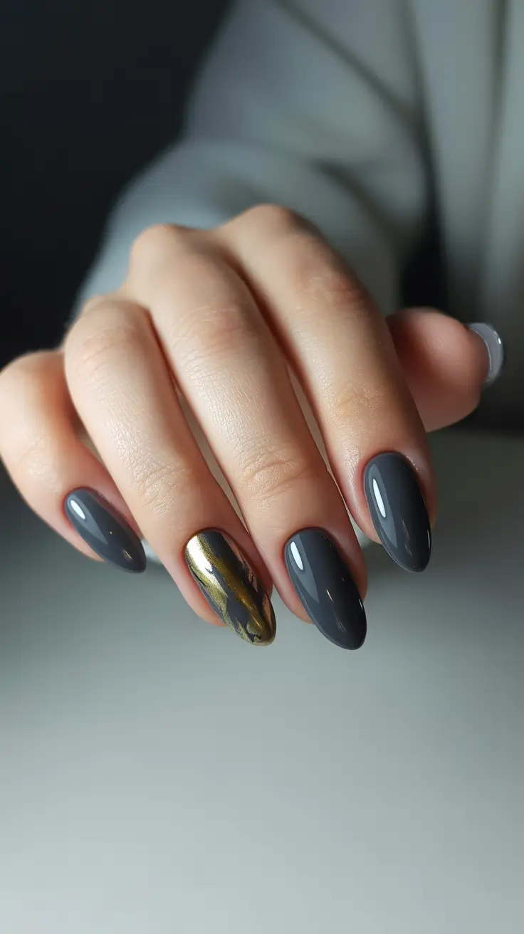 dark-winter-nails-2025-2026 Charcoal Gold Marble