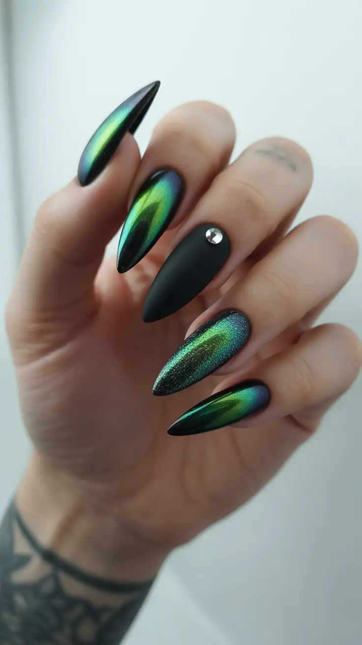 dark-winter-nails-2025-2026-galactic-green-chrome-magic