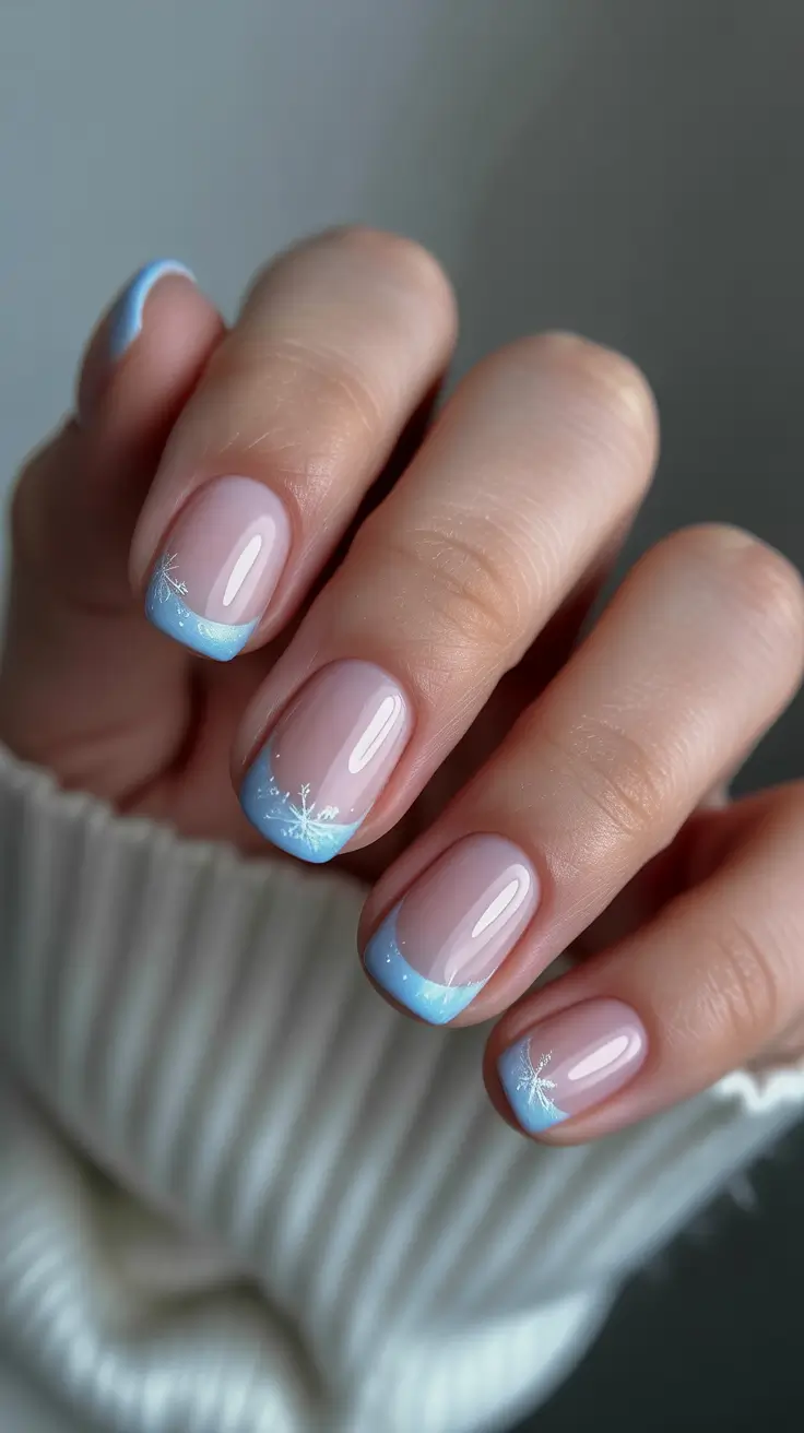 winter french tip nails 2025-2026 powder blue frost
