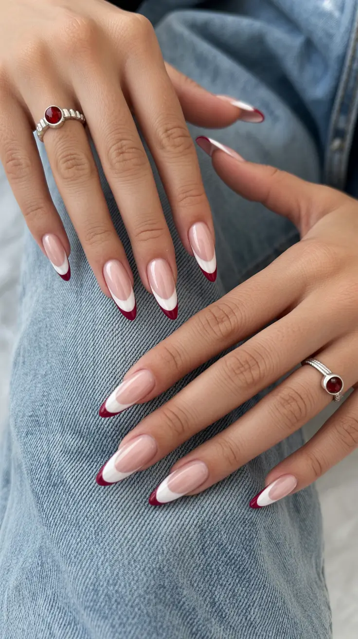 winter french tip nails 2025-2026 cherry-tipped classic