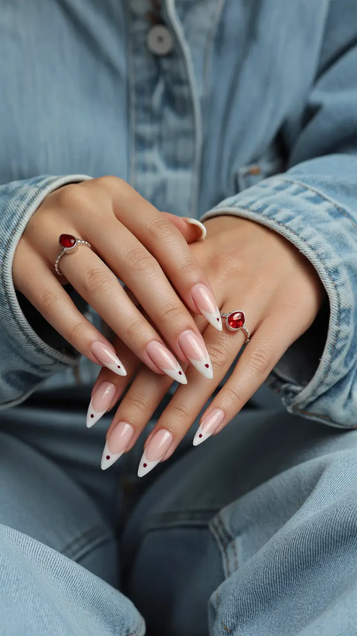 winter french tip nails 2025-2026 Heart-Tipped Almond French