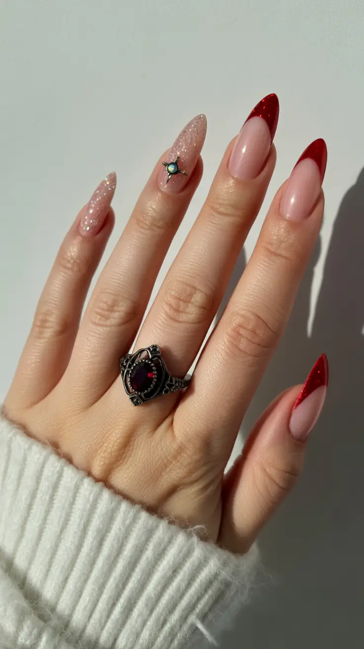 winter french tip nails 2025-2026 subtle spark crimson edge