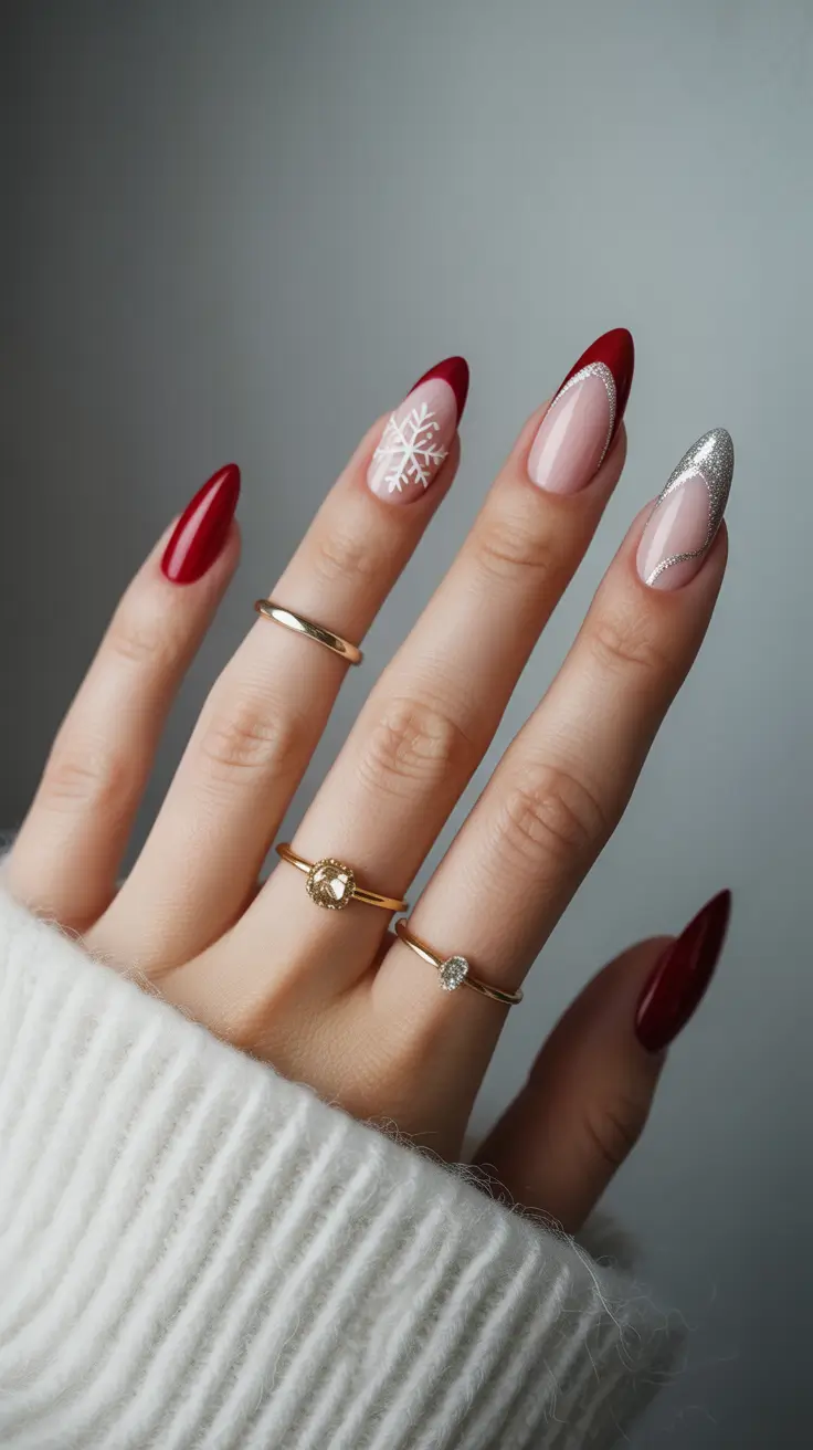 winter french tip nails 2025-2026 frosted cherry french