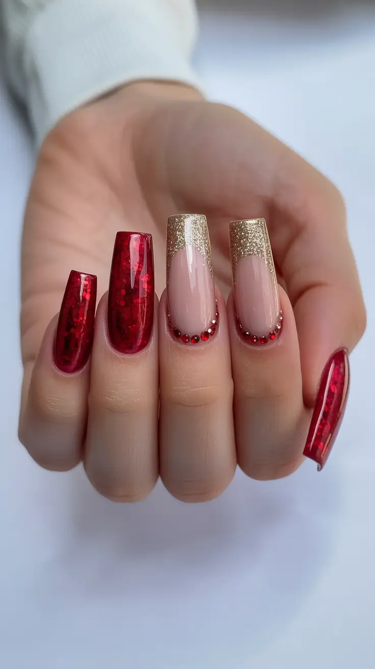 winter french tip nails 2025-2026 golden glam french