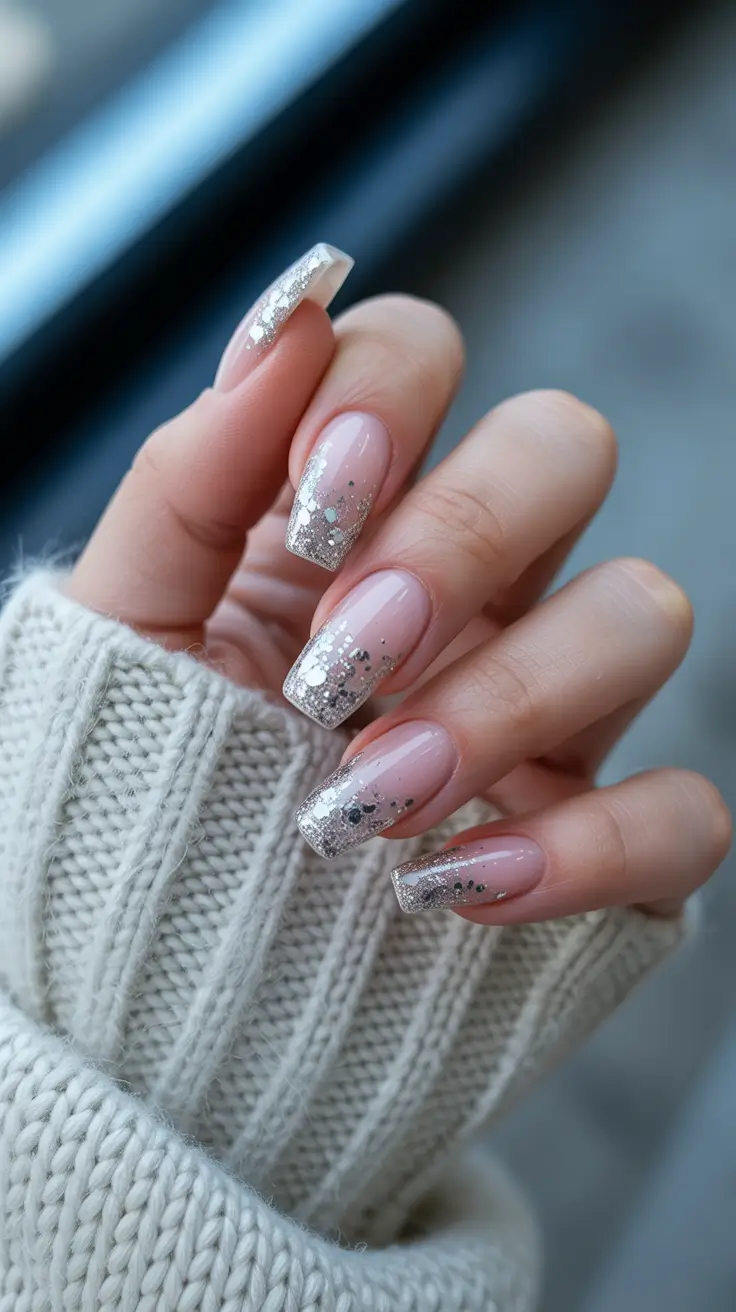 simple winter nails 2025-2026 Frosted Silver Gradient