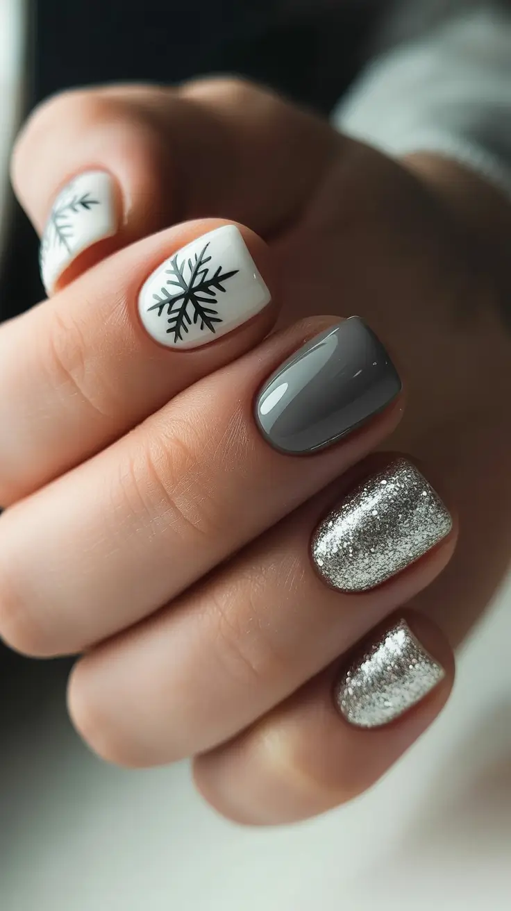 simple winter nails 2025-2026 Silver Frost Mix