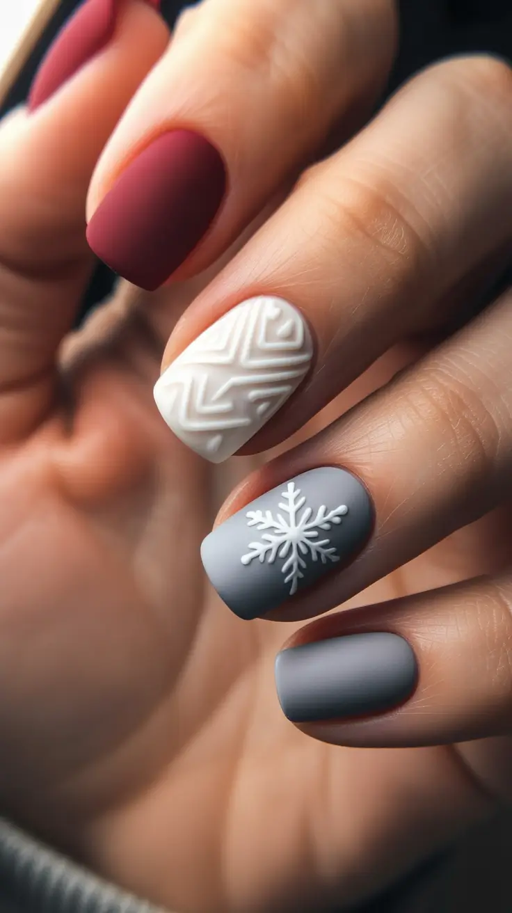 simple winter nails 2025-2026 Cozy Nordic Matte