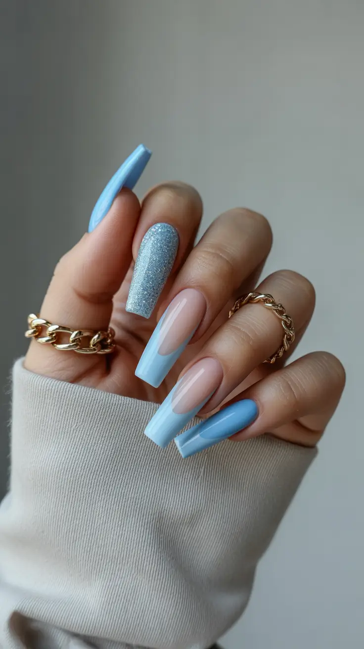 simple winter nails 2025-2026 Arctic Blue Glam