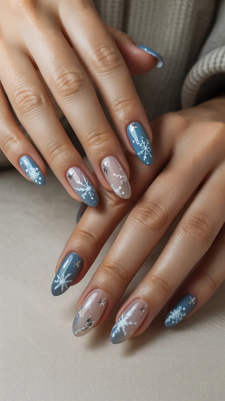 simple winter nails 2025-2026 Snowstorm Blue