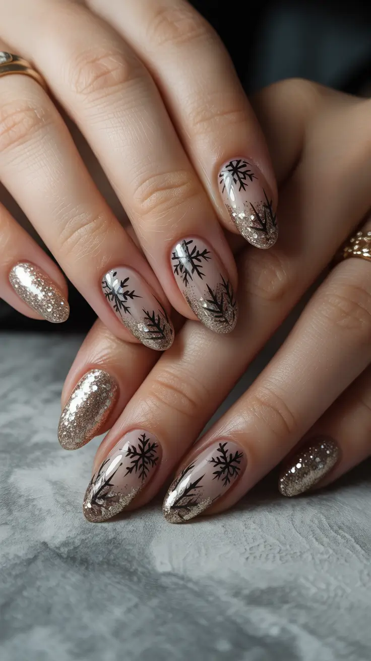 simple winter nails 2025-2026 Golden Snowfall