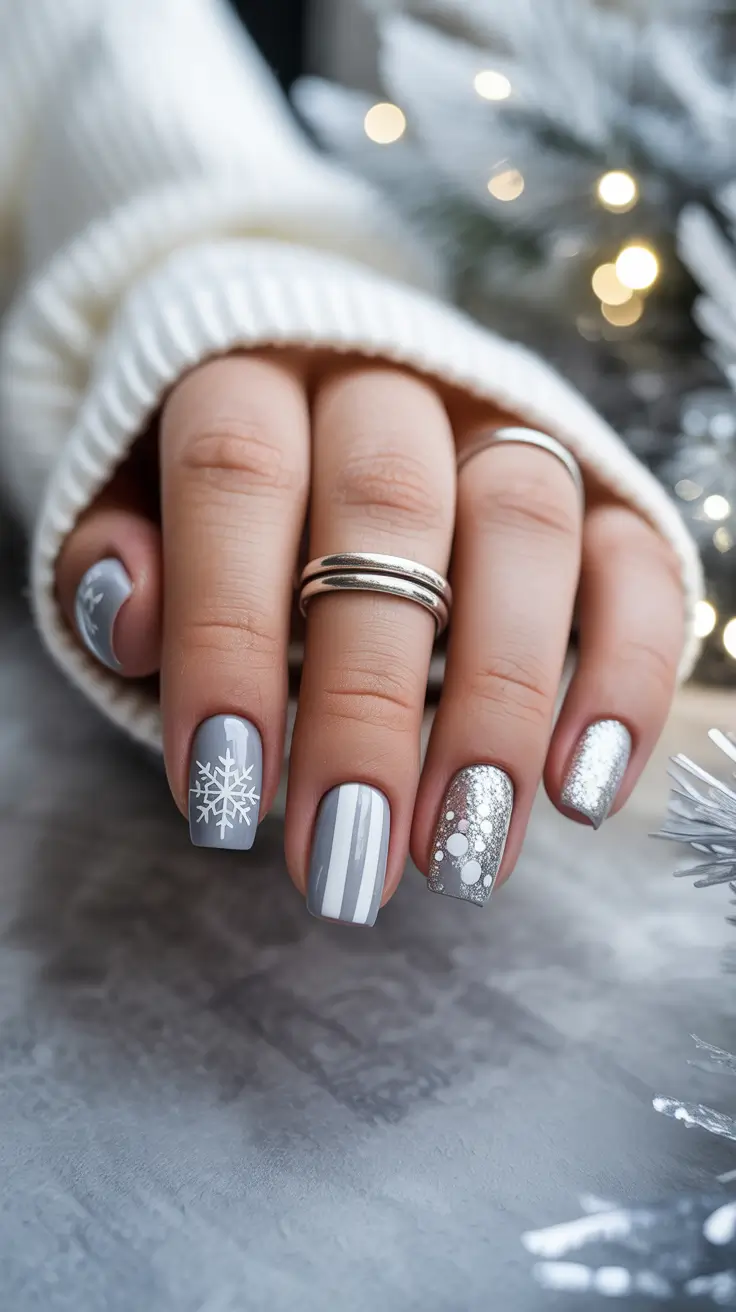 simple winter nails 2025-2026 Modern Metallic Gray Magic