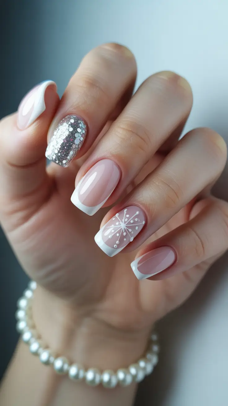 simple winter nails 2025-2026 Classic French Twist with Sparkle