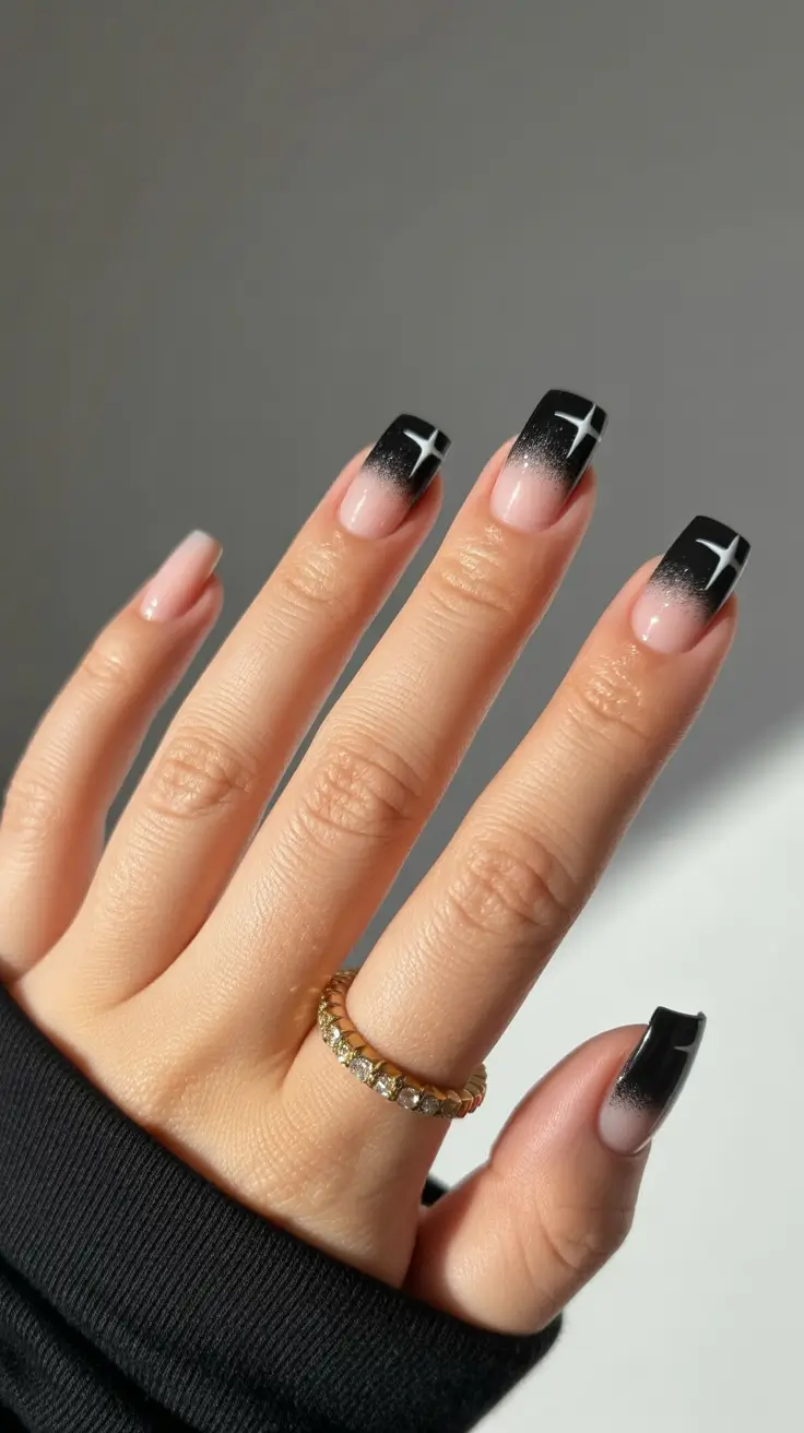 simple winter nails 2025-2026 Black Ice Ombre
