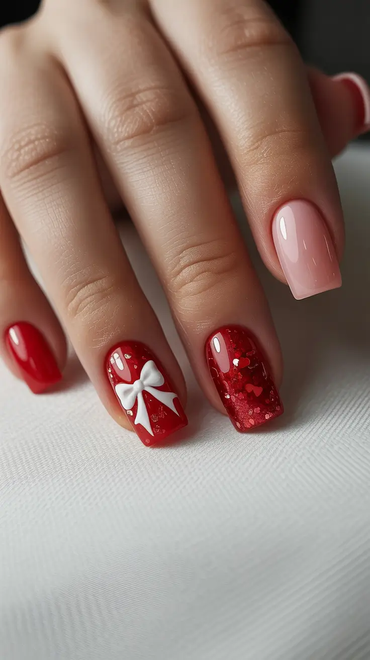 simple winter nails 2025-2026 Red Velvet Gift