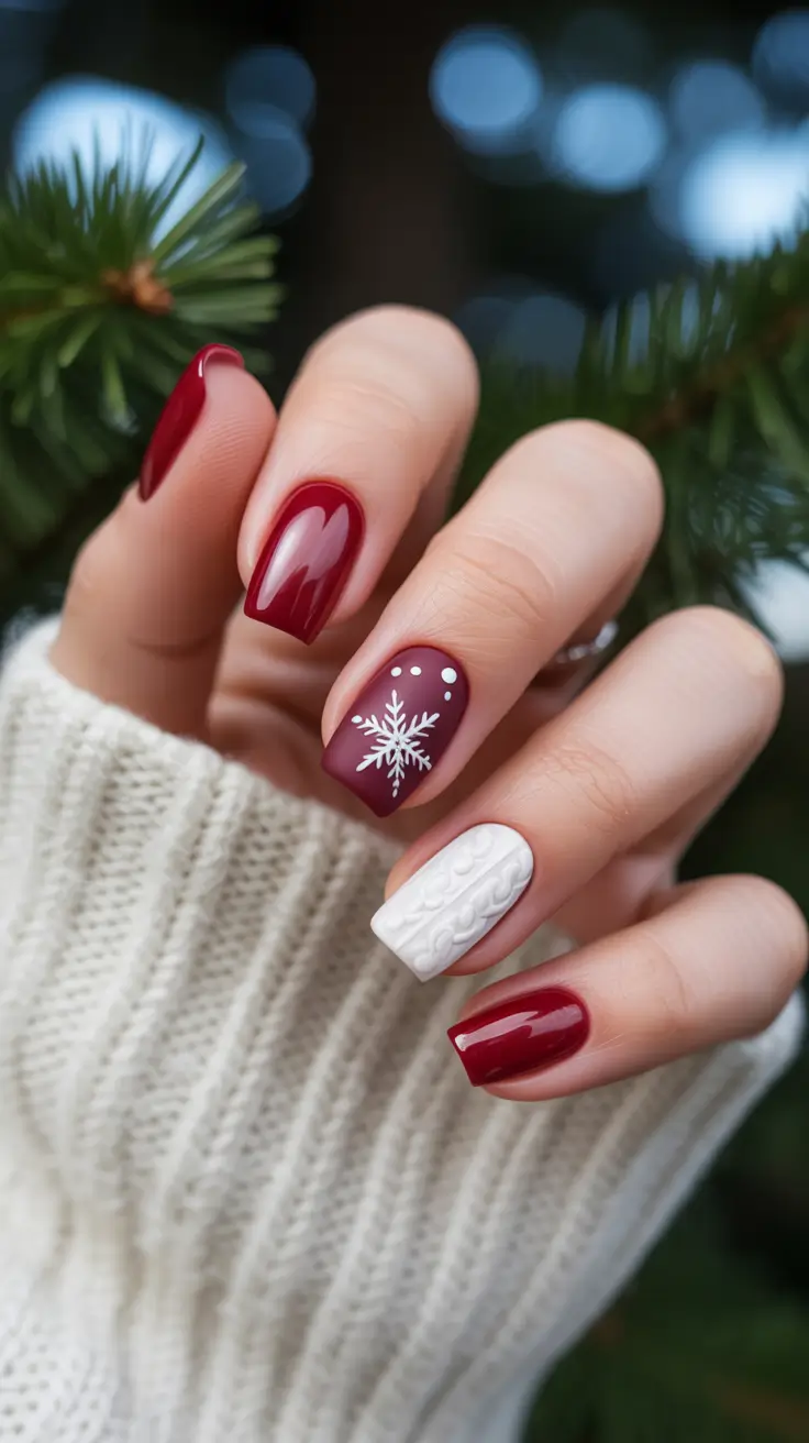 simple winter nails 2025-2026 Cranberry Knit Charm