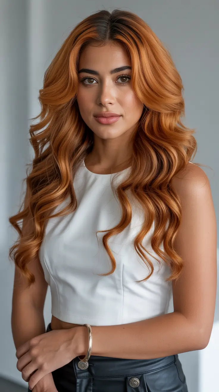 hair colors for soft winter 2025-2026 Copper Glow Waves