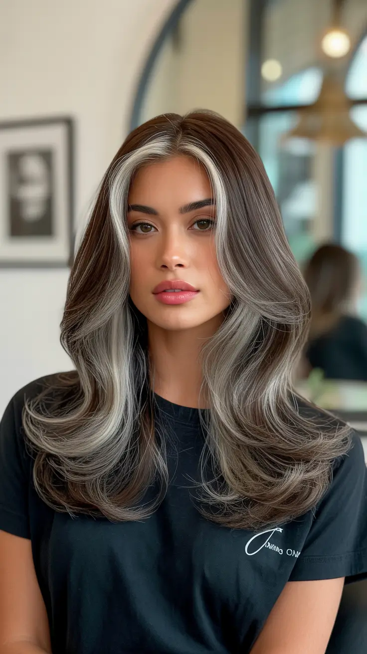 hair colors for soft winter 2025-2026 Frosted Money Piece Highlights
