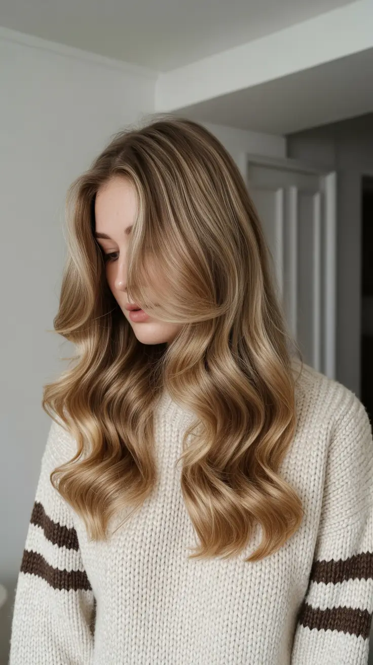 hair colors for soft winter 2025-2026 Champagne Blonde Waves