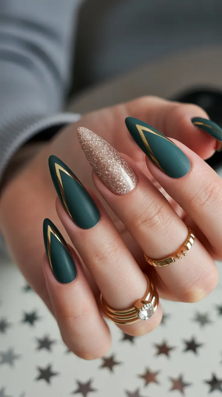 Best Winter Nail Colors 2025–2026 Emerald Velvet and Gold Accents