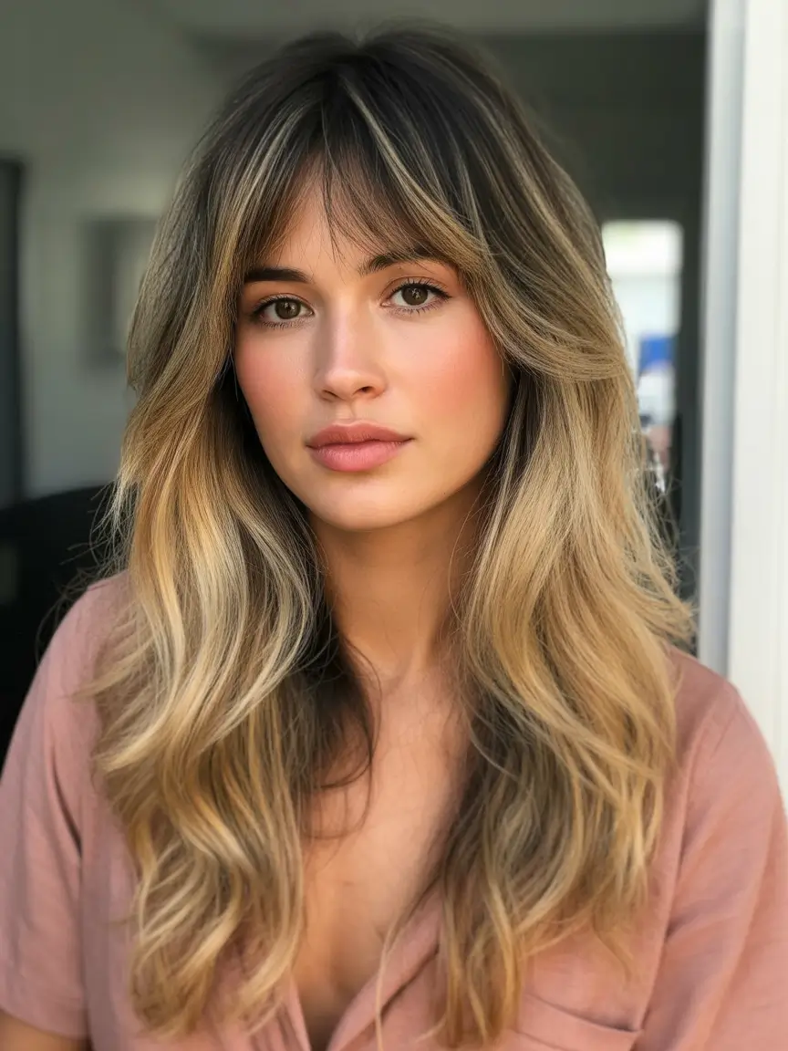 winter hair colors for brunettes 2025-2026 Balayage Brunette with Soft Curtain Fringe
