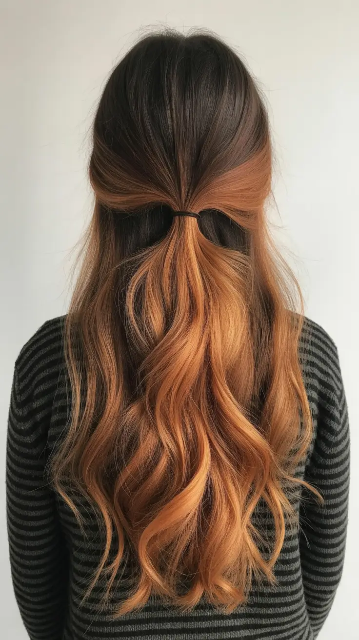 winter hair colors for brunettes 2025-2026 Soft Balayage Caramel Half-Up Style