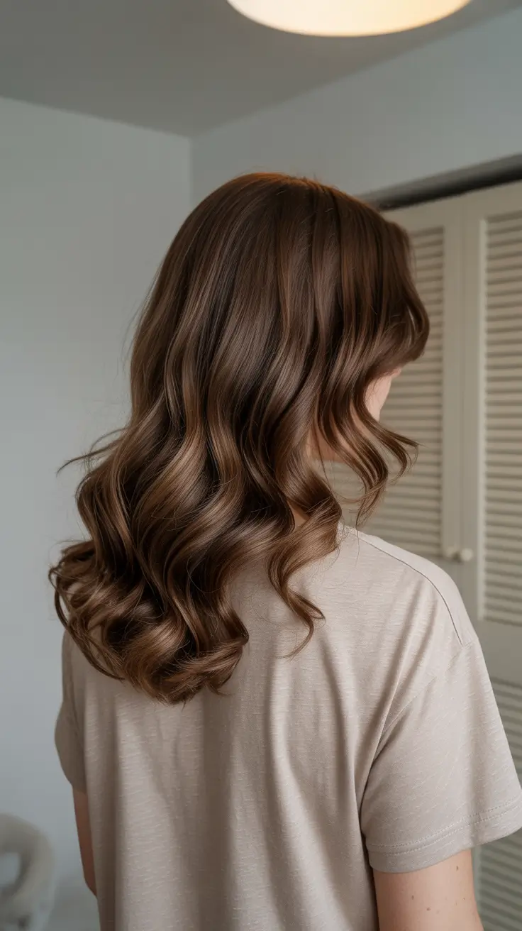 winter hair colors for brunettes 2025-2026 Glossy Medium Brown with Polished Waves