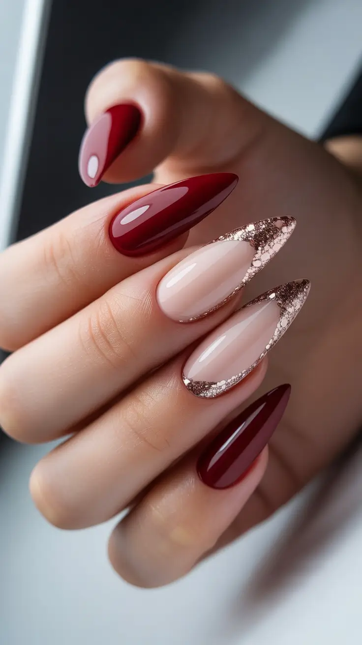 Burgundy Nail Colors for Winter 2025-2026 Rose Gold Melt