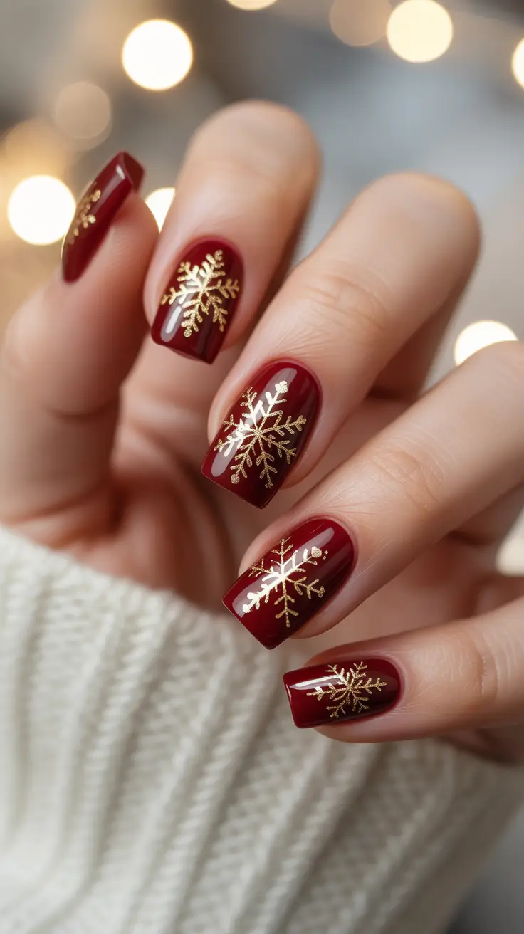 Burgundy Nail Colors for Winter 2025-2026 Golden Flakes Elegance