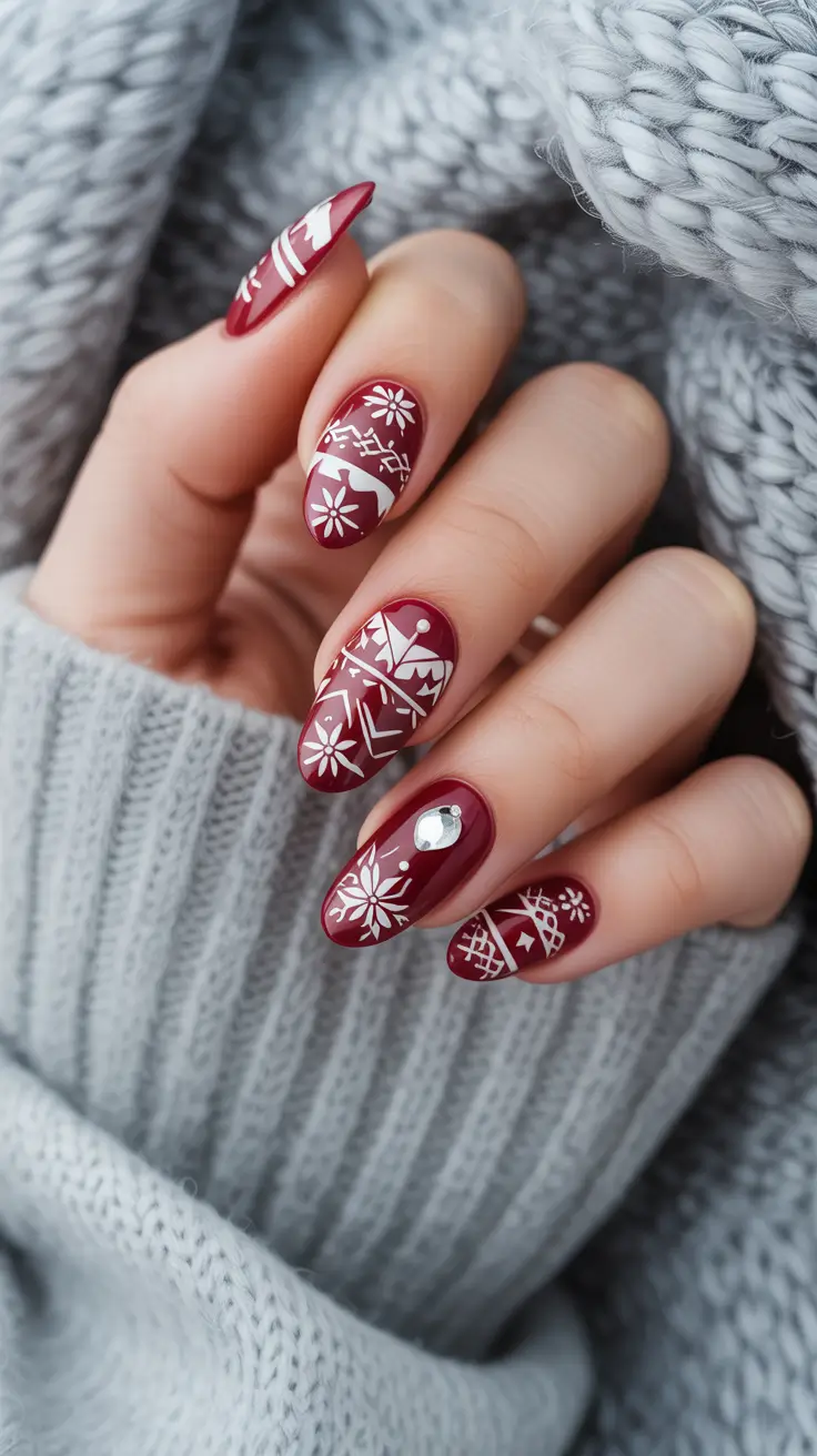 Burgundy Nail Colors for Winter 2025-2026 Nordic Knit Charm