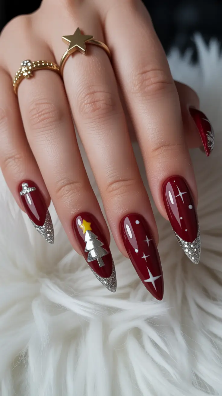 Burgundy Nail Colors for Winter 2025-2026 Starry Night Glam