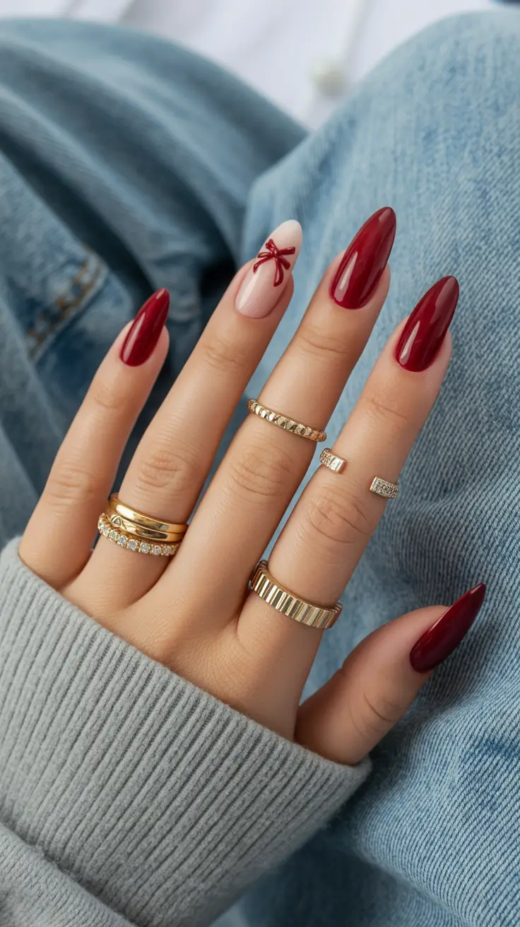 Burgundy Nail Colors for Winter 2025-2026 Cherry Bow Minimalism