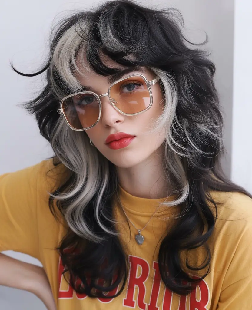 deep winter hair colors 2025-2026 High-Contrast Brunette with Blonde Streaks