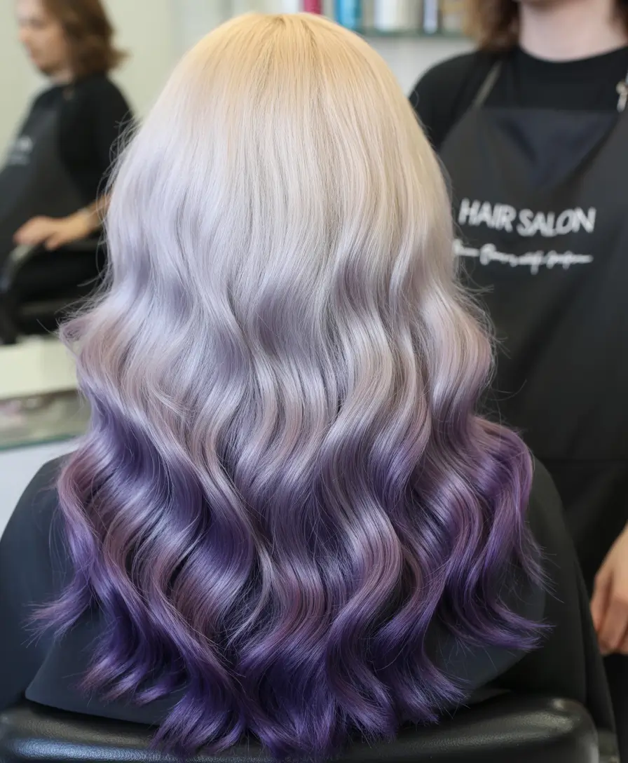 deep winter hair colors 2025-2026 Soft Blonde with Violet Balayage