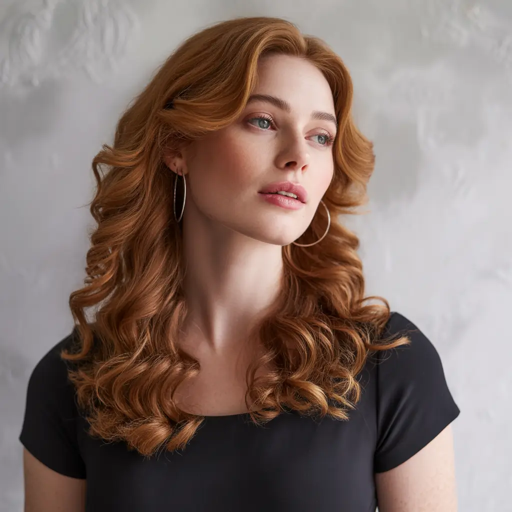 deep winter hair colors 2025-2026 Classic Ginger with Soft Curls