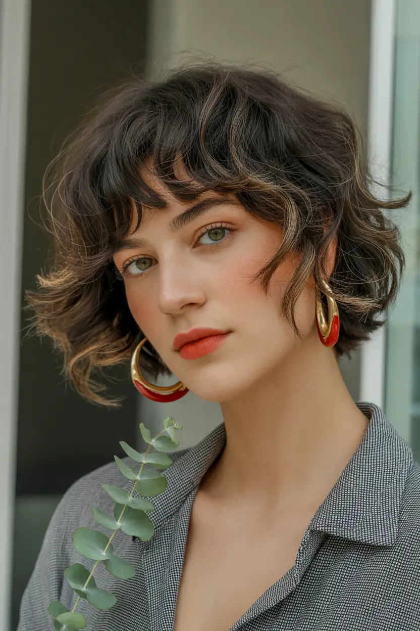 deep winter hair colors 2025-2026 Soft Shag with Tousled Balayage