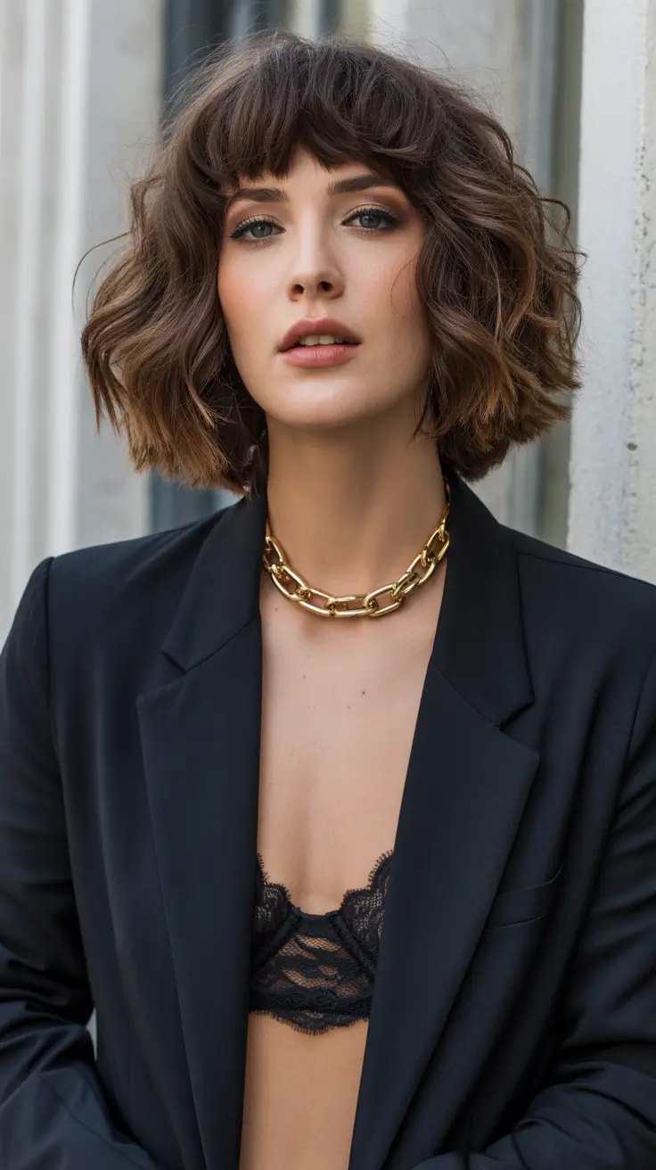 deep winter hair colors 2025-2026 Chic Bob with Voluminous Bangs