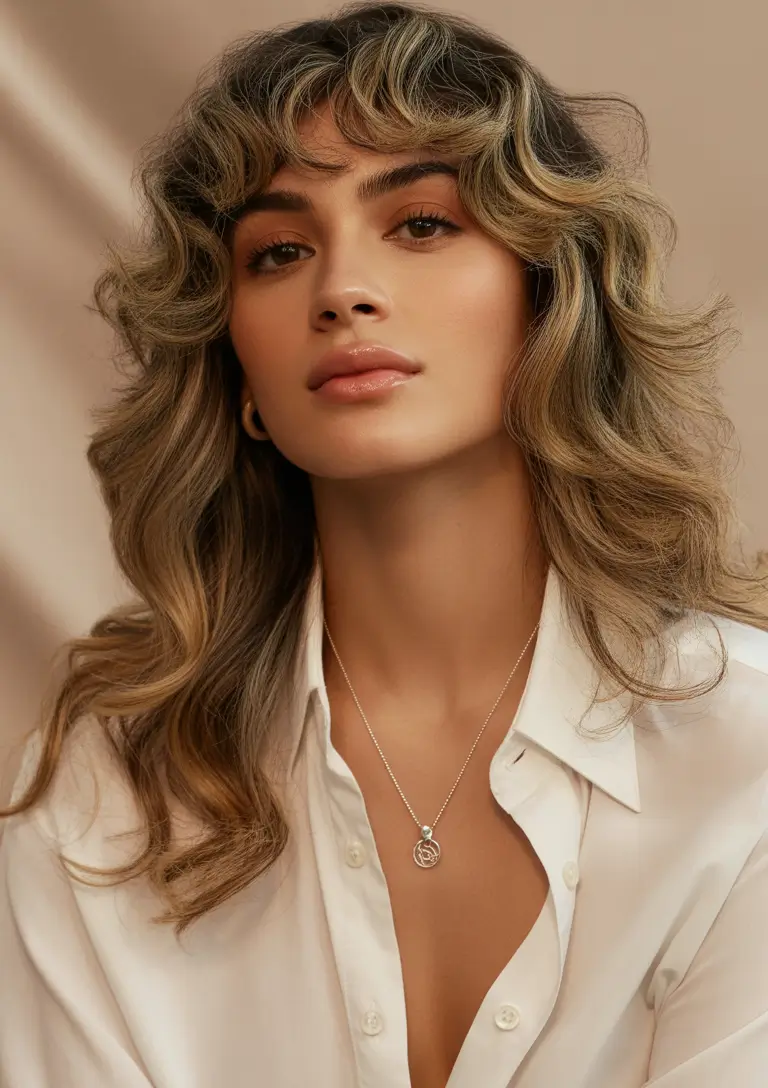 deep winter hair colors 2025-2026 Textured Waves with Soft Balayage