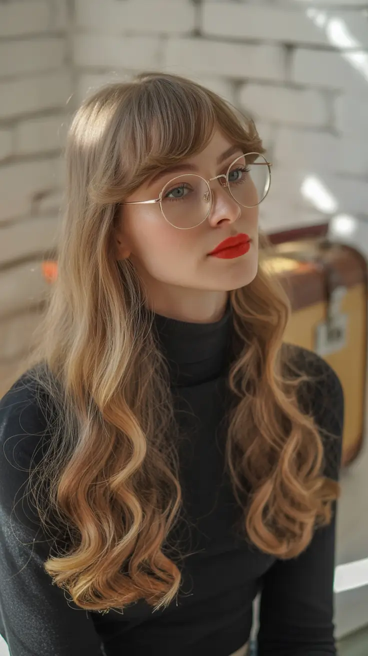 winter hair colors 2025-2026 Golden Waves with Vintage Bangs