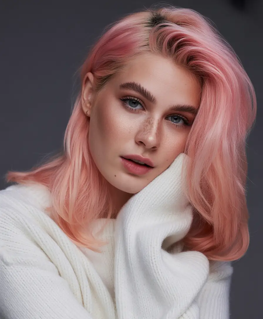 winter hair colors 2025-2026 Soft Pink with Dimensional Roots