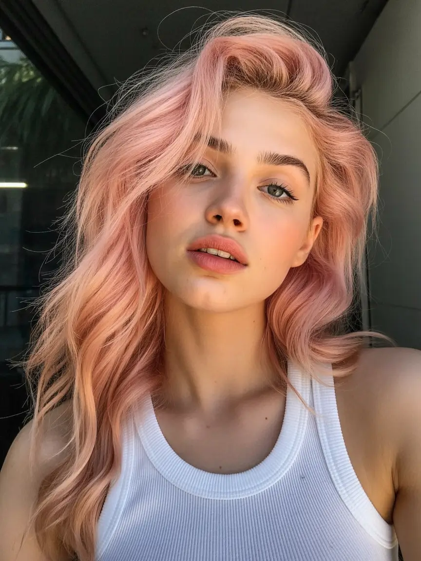winter hair colors 2025-2026 Warm Rose Blonde with Movement