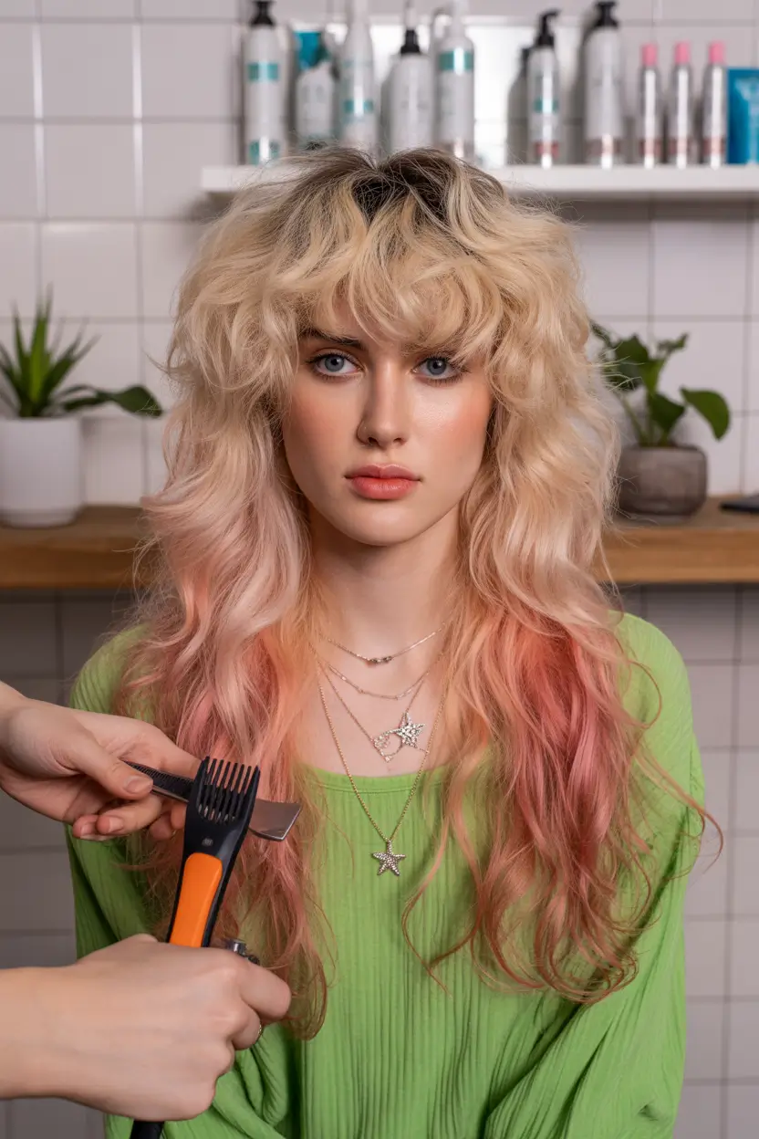 winter hair colors 2025-2026 Two-Tone Blonde with Peachy Ends