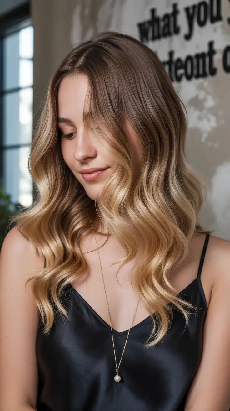 winter hair colors 2025-2026 Golden Honey Blonde Waves