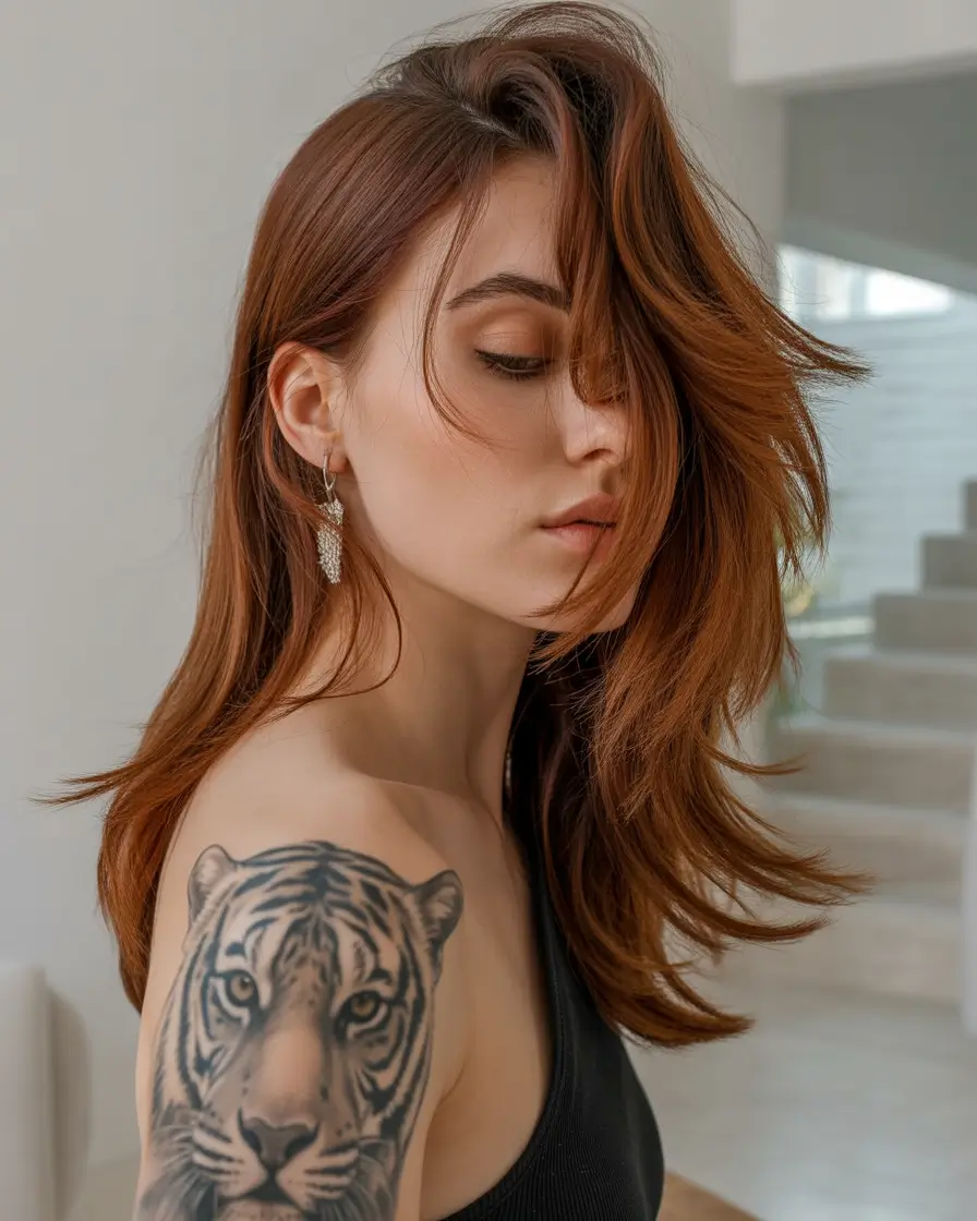 winter hair colors 2025-2026 Classic Auburn with a Modern Edge