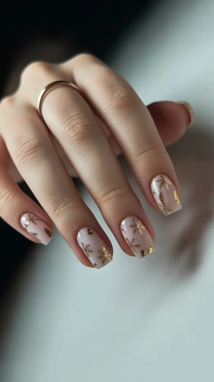 Chic Winter Nail ideas 2025-2026 Golden Snowfall