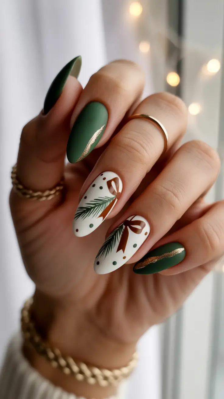 Chic Winter Nail ideas 2025-2026 Forest Ribbon Elegance