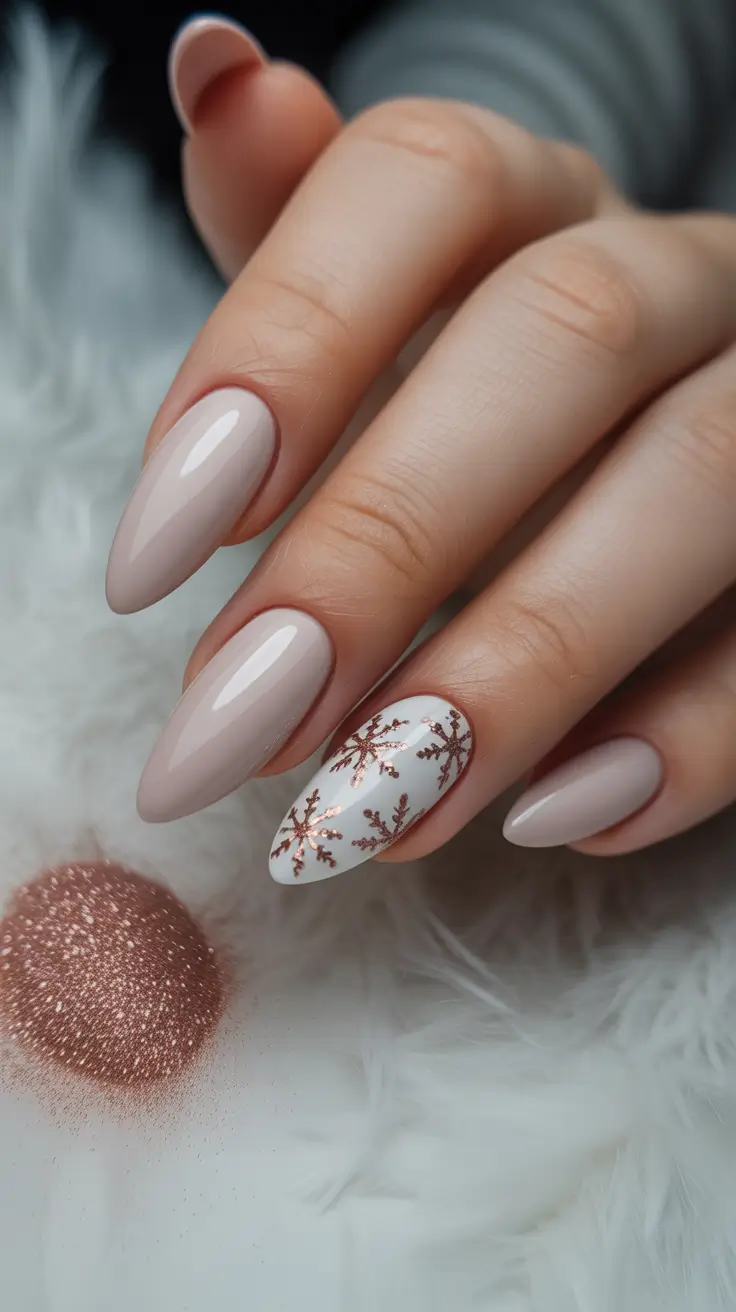 Chic Winter Nail ideas 2025-2026 Rose Gold Flurry